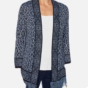 NWT RUBY RD. Gold And Black Leopard Print Fringe Sweater